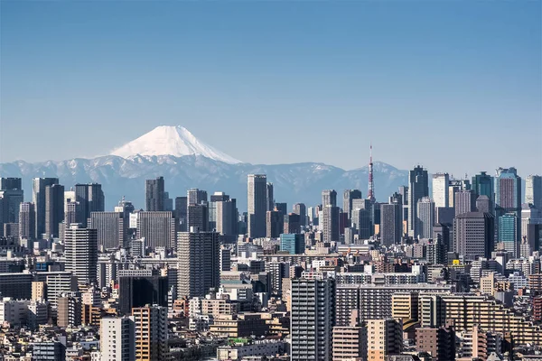 Bâtiments Centre Ville Tokyo Tour Tokyo Avec Montagne Fuji Par — Photo