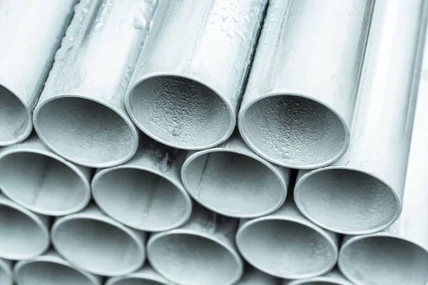 Primer Plano Pila Tubos Metal Fábrica — Foto de Stock