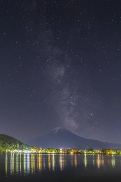 Montaña Fuji Milkyway Lago Kawaguchiko Temporada Primavera — Foto de Stock