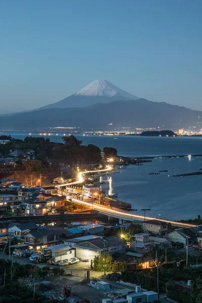 Uitzicht Stad Izu Met Berg Fuji Suruga Bay Winteravond — Stockfoto