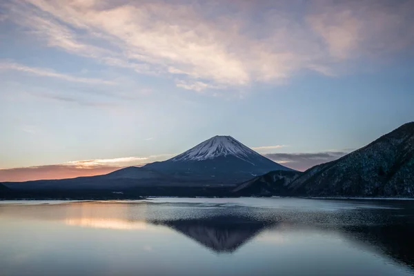 Motosu Sjö Och Fuji Tidigt Morgonen Vintersäsongen Lake Motosu Den — Stockfoto