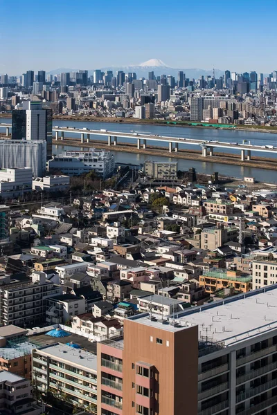 東京シティー ビュー 東京ダウンタウンのビル 晴れた日に山富士と東京タワー ランドマーク 東京都は日本の 都道府県の つの首都 — ストック写真