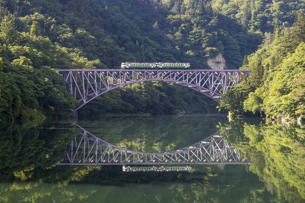 Línea Ferroviaria Tadami Río Tadami Temporada Verano Prefectura Fukushima — Foto de Stock