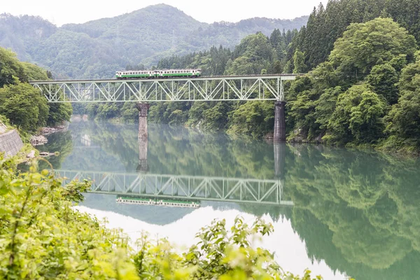 Tadami Eisenbahnlinie Und Tadami Fluss Der Sommersaison Der Präfektur Fukushima — Stockfoto