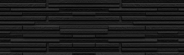 Panorama Van Zwarte Moderne Stenen Muur Textuur Achtergrond — Stockfoto