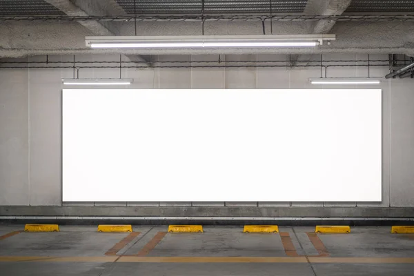 Empty Indoor Car Park Blank Billboard — Stock Photo, Image