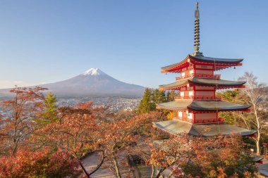 Chureito Pagoda and Mt. Fuji in autumn season clipart