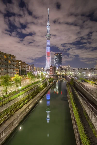 Tokyo Sky Tree Och Tokyo City Kväll — Stockfoto