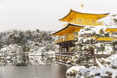 Zen Tapınağı Kinkakuji (altın Pavilion) kar ile kış aylarında düşer. Kinkakuji Kyotos önde gelen tapınaklar ve tanınan Unesco tarafından Dünya Kültür Mirası biridir