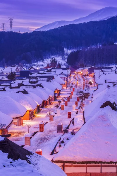 Zimní Světlo Ouchijuku Village Město Fomer Post Obchodní Trase Aizu — Stock fotografie