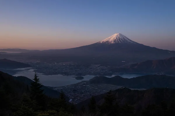 Jezioro Góry Fuji Kawaguchiko Wczesnych Godzinach Rannych Widziany Punktu Widzenia — Zdjęcie stockowe