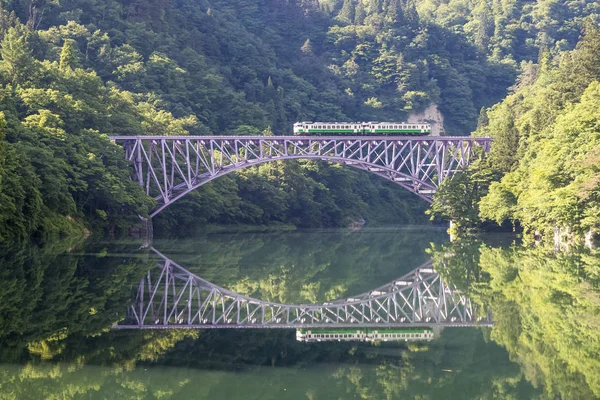 Línea Ferroviaria Tadami Río Tadami Temporada Verano Prefectura Fukushima — Foto de Stock