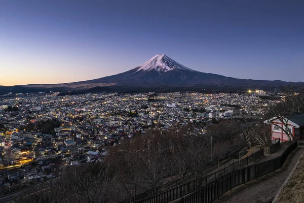 Fuji Och Fujiyoshida Stad Vintermorgon — Stockfoto