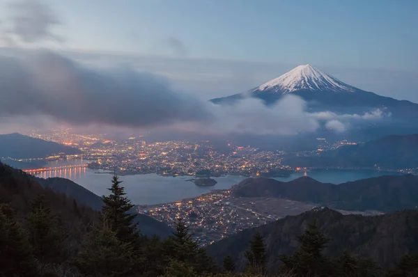 Montaña Fuji Con Nube Lago Kawaguchiko Mañana Temprano Visto Desde —  Fotos de Stock
