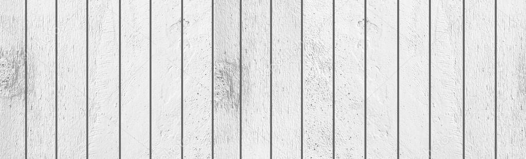 Panorama of White painted wooden fence texture and background