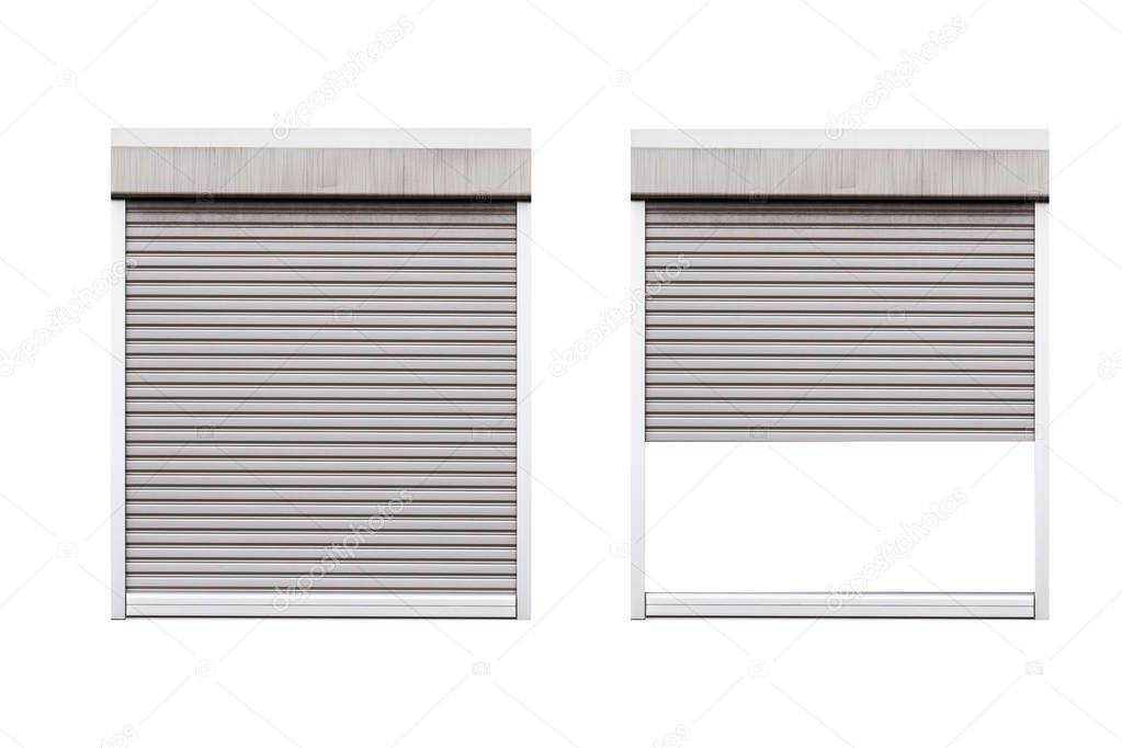 Open and closed aluminum windows roll isolated on white background