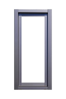 Beyaz arka plan üzerinde izole gümüş metal pencere çerçevesi
