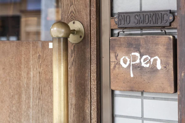 Wood Open Sign Front Store — Stock Photo, Image