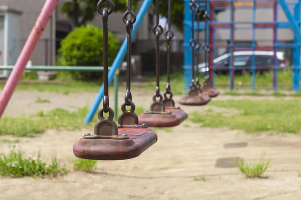 Close Empty Swings Kid Outdoor Playground — Stock Photo, Image