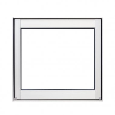 Beyaz arka planda sollanmış metal pencere çerçevesi