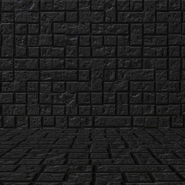 黑砖石砖墙图案和无缝背景 — 图库照片