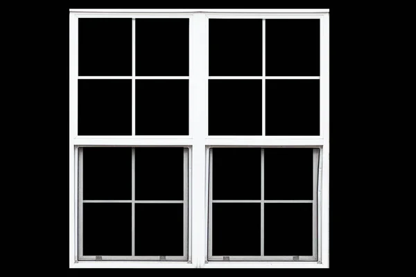 Fensterrahmen Aus Weißem Metall Isoliert Auf Schwarzem Hintergrund — Stockfoto