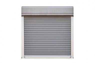 Beyaz arka planda izole edilmiş beyaz tekerlekli panjur penceresi