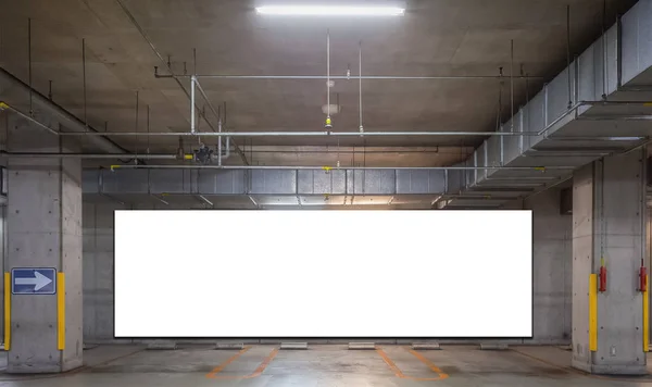 Empty Indoor Car Park Blank Billboard — Stock Photo, Image