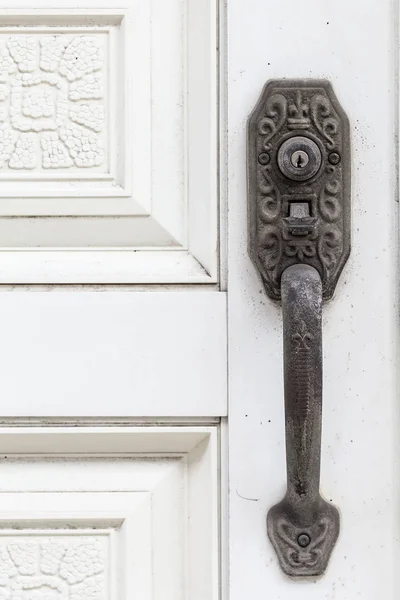 Ouvre Porte Acier Noir Antique Porte Bois Blanc — Photo