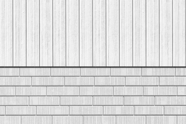 Weißer Holzzaun Und Weiße Ziegelwand Textur Und Hintergrund — Stockfoto