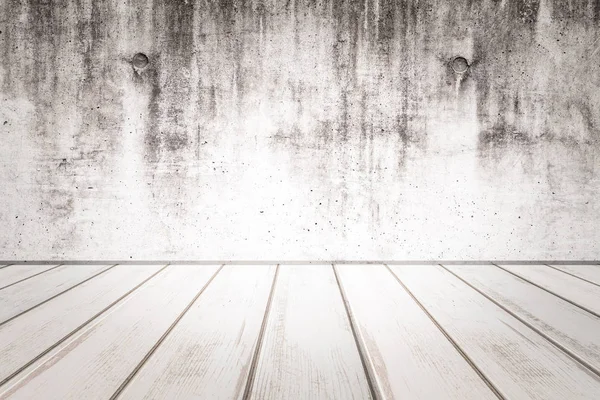 Kirli beton duvar ve beyaz ahşap zemin dokusu ve arka plan