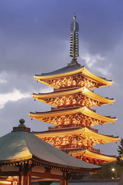 Wieczorna Atmosfera Pięciopięciowej Pagody Świątyni Asakusa Tokio — Zdjęcie stockowe