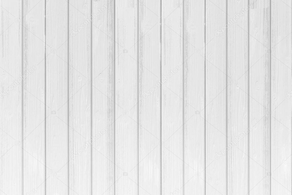 Empty white plank panel wood wall surface texture for background or decoration design	