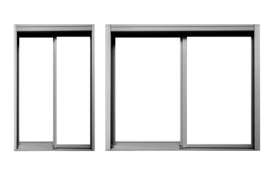 Gümüş metal pencere çerçevesi beyaz arkaplanda izole edildi