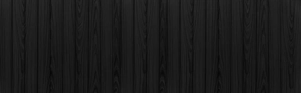 黑木纹理背景全景 黑色墙壁上的深色木纹摘要 黑暗色调下的老木木板纹理图案 — 图库照片