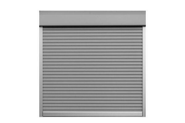 White metal roller door shutter isolated on white background