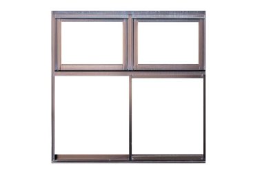 Beyaz arkaplanda izole edilmiş alüminyum pencere çerçevesi