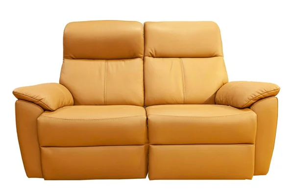 Brązowa Kanapa Sofa Odizolowana Czarnym Tle Klasyczny Design Mebli Skóry — Zdjęcie stockowe