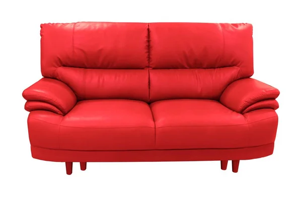 Czerwona Kanapa Sofa Odizolowana Czarnym Tle Klasyczny Design Mebli Skóry — Zdjęcie stockowe