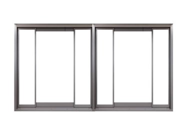 Beyaz arkaplanda izole edilmiş gümüş siyah alüminyum pencere çerçevesi