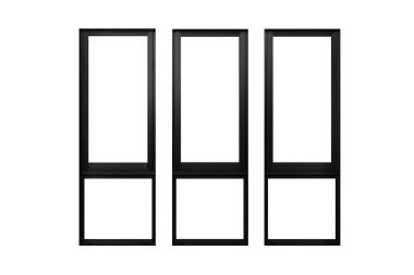 Beyaz arkaplanda siyah alüminyum pencere çerçevesi izole edildi