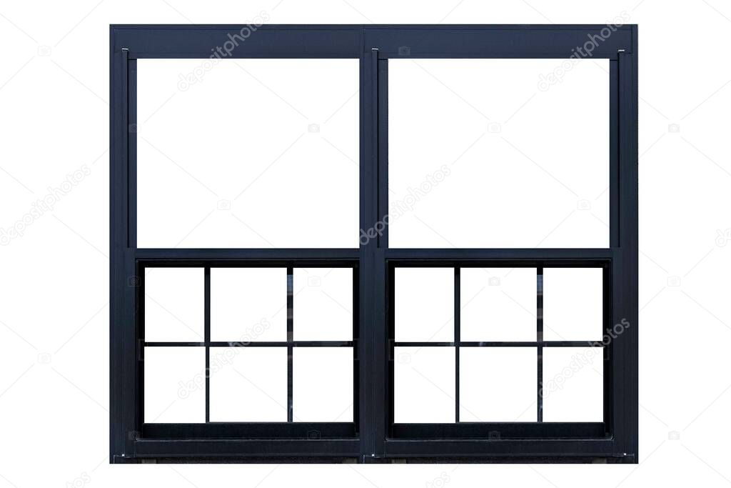 Black aluminium window frame isolated on white background