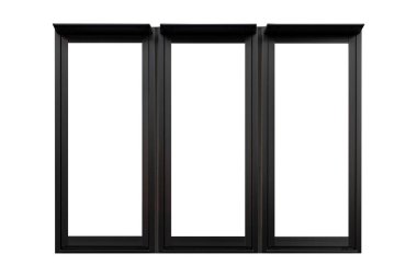 Beyaz arkaplanda siyah alüminyum pencere çerçevesi izole edildi