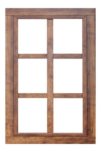 Vintage brown wooden window frame isolaed on a white background