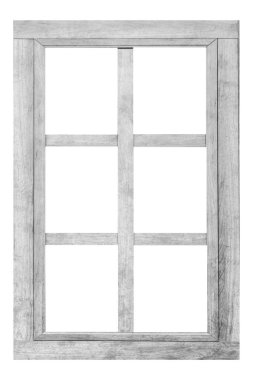 Beyaz arkaplanda izole edilmiş klasik beyaz tahta pencere çerçevesi