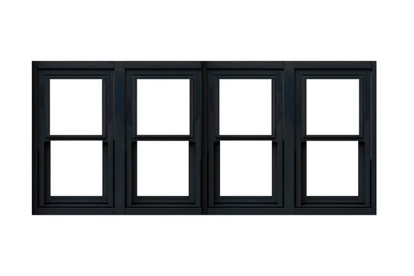 Vintage Black Wooden Window Frame Isolaed White Background — Stock Photo, Image