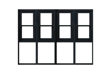 Beyaz arkaplanda izole edilmiş klasik siyah tahta pencere çerçevesi