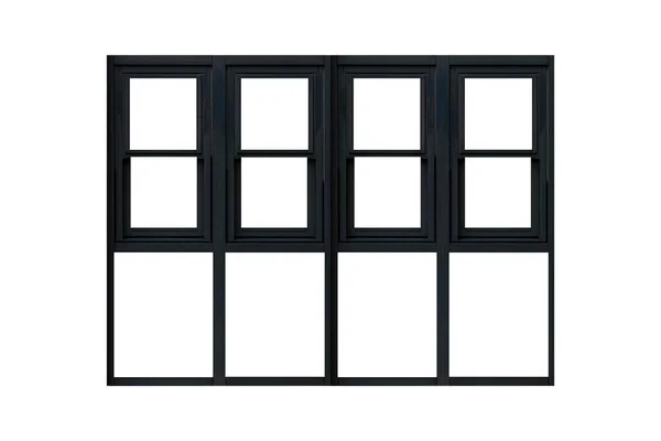 Vintage Black Wooden Window Frame Isolaed White Background — Stock Photo, Image