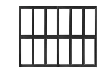 Beyaz arkaplanda izole edilmiş klasik siyah metal pencere çerçevesi