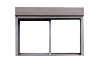 Beyaz arkaplanda izole edilmiş beyaz metal pencere çerçevesi